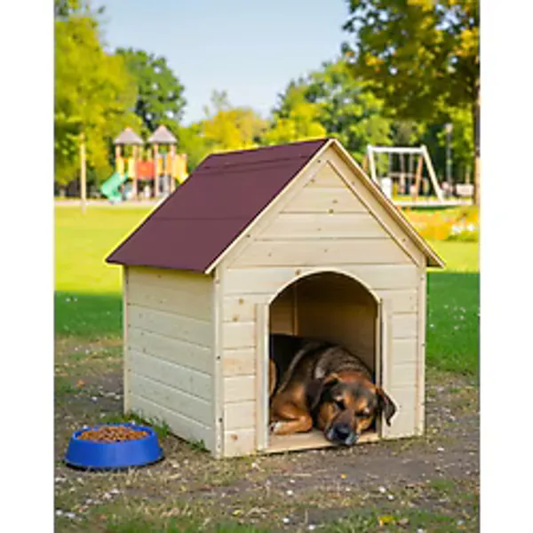 Reyo Pet Suya Soğuğa Dayanıklı Lüks Büyük Boy Ahşap Köpek Kulubesi Sokak Köpek Evi Kırmızı Çatılı 100x100x78 cm