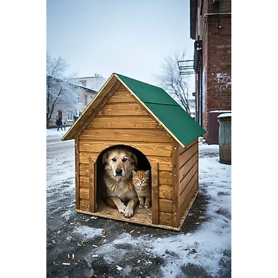 Reyo Pet Suya Soğuğa Dayanıklı Lüks Büyük Boy Ahşap Köpek Kulubesi Sokak Köpek Evi Yeşil Çatılı 100x100x78 cm Ceviz