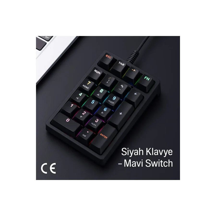 RGB Mekanik Sayısal Tuş Takımı 21 Tuşlu Kablolu Numpad, Mavi Switch, Gaming & Ofis Klavye