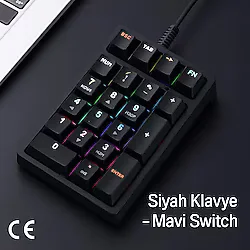 RGB Mekanik Sayısal Tuş Takımı 21 Tuşlu Kablolu Numpad, Mavi Switch, Gaming & Ofis Klavye