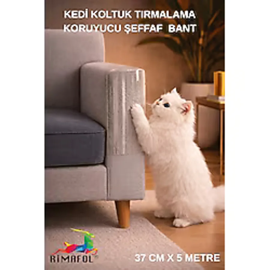 Rimafol Kedi Koltuk Tırmalama Koruyucu Şeffaf Yapışkanlı Mobilya Tırmalama Önleyici Bandı 37 CMX5M
