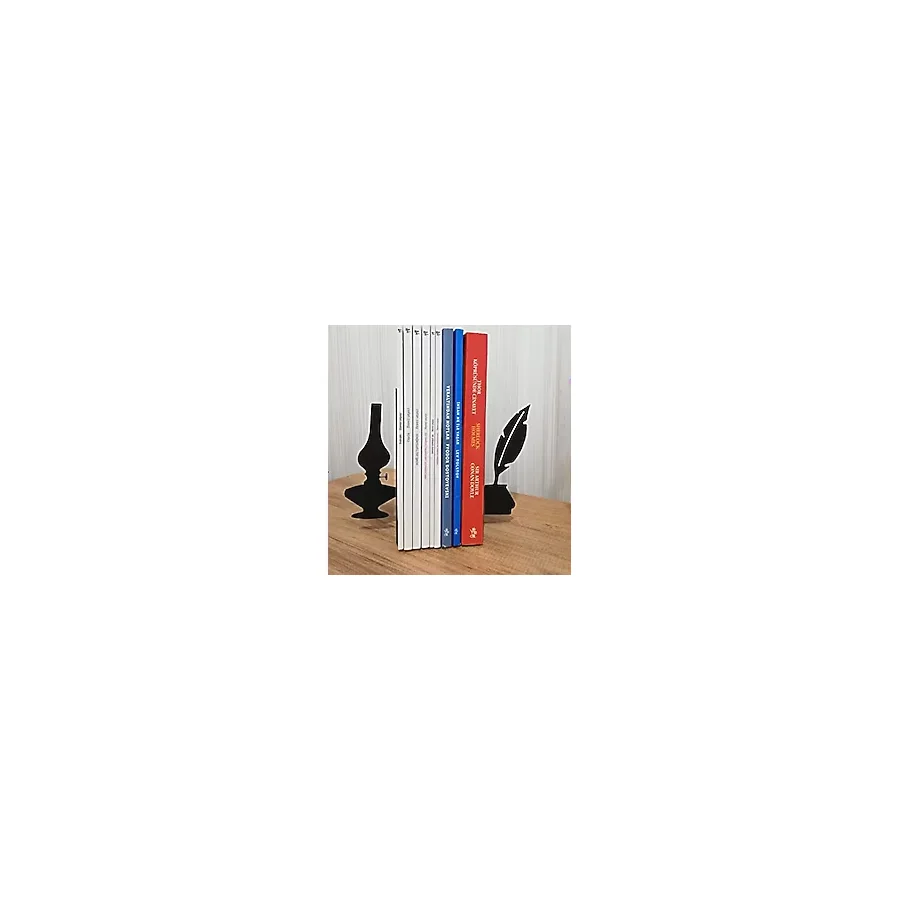 Risingmaber Dekoratif Divit ve Gaz Lambası Desenli Metal Kitap Tutucu 2'li paket MK15S