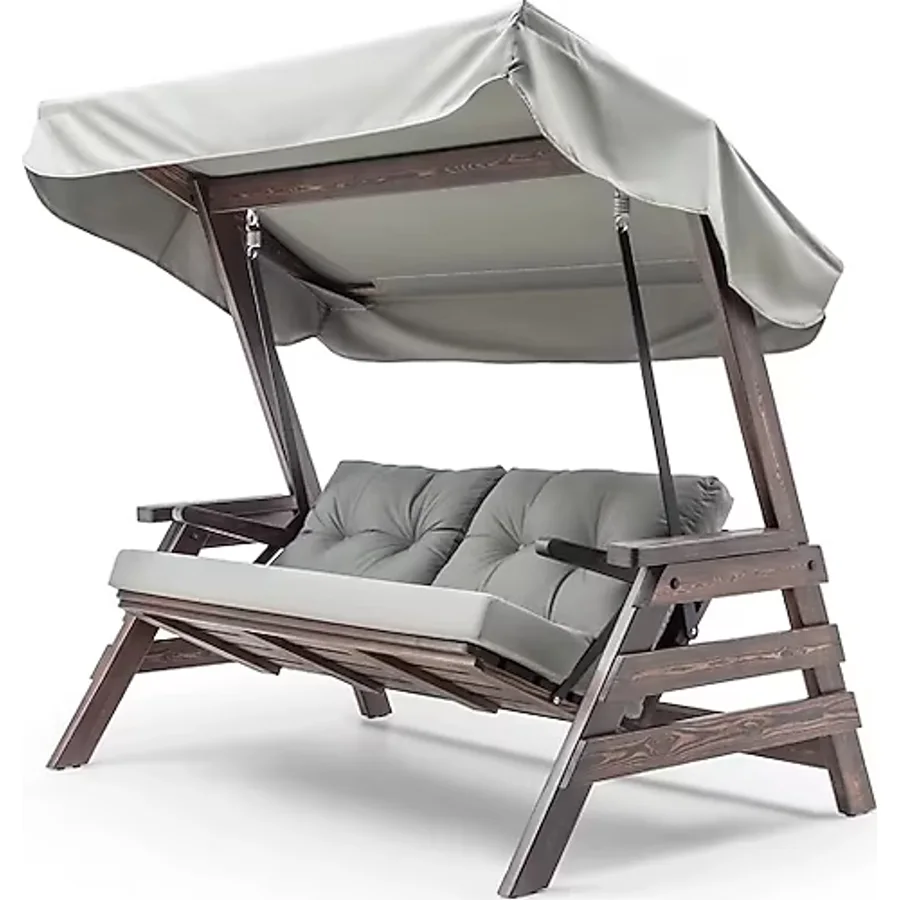 Riva Swing Ahşap Dış Mekan Bahçe Balkon Ve Teras Salıncağı Gri