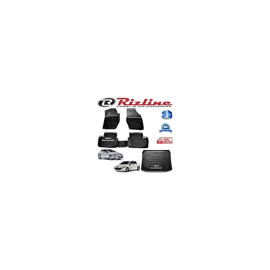 Rizline Peugeot 307 3d Paspas + 3d Bagaj Havuzu Hb 2001-2008 Arası Siyah Set