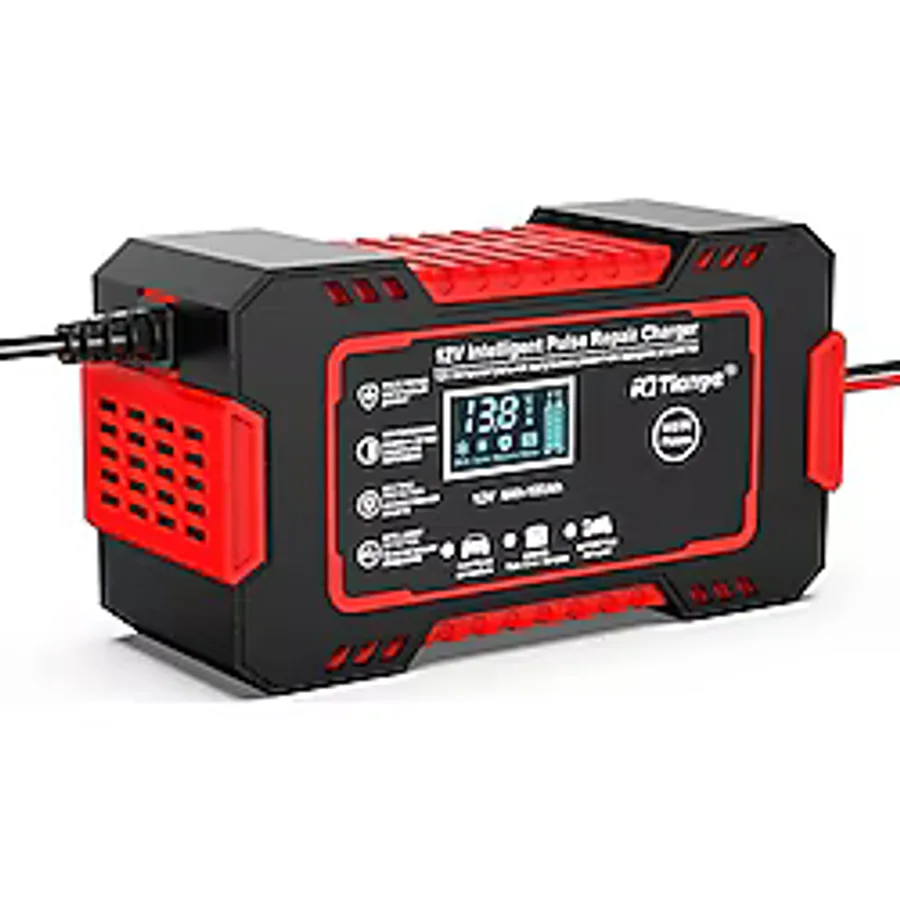 RJTianye 12V 6A Akıllı Araba Motosiklet LCD Ekran Araç Akü Onarım Hızlı Şarj Cihazı Islak Kuru Jel Kurşunasit