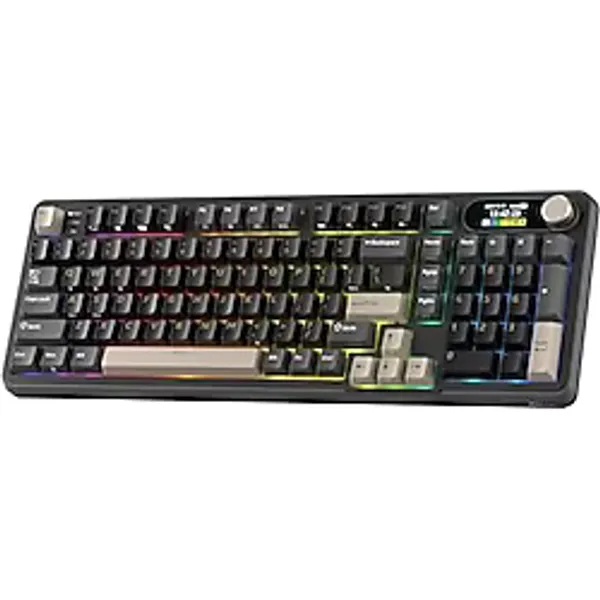 RK ROYAL KLUDGE S98 Mekanik Klavye, Akıllı Ekran ve Düğmeli, Üst Montaj% 96 RGB Kablosuz Oyun Klavyesi BT/2.4G/USB-C, Çalışırken Değiştirilebilir, Yazılım Desteği, Kremsi Ses, 98 Tuşlar