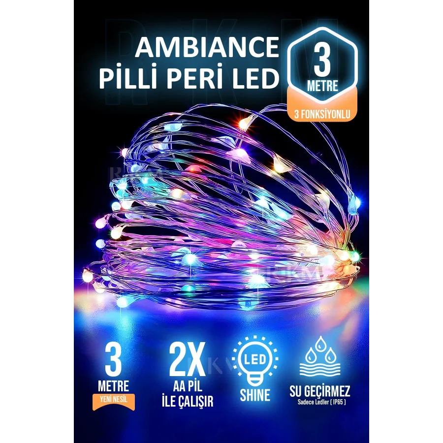 rkmstore Dekoratif 3 Metre Rgb Pilli Peri Led Aydınlatma Fonksiyonlu Parti Yılbaşı Süsleme