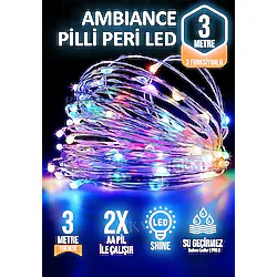 rkmstore Dekoratif 3 Metre Rgb Pilli Peri Led Aydınlatma Fonksiyonlu Parti Yılbaşı Süsleme