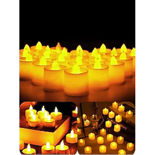 rkmstore Tealight LED Mum 24'lü - Sarı Işıklı Dumansız Pilli Mum Seti (Piller Dahil)