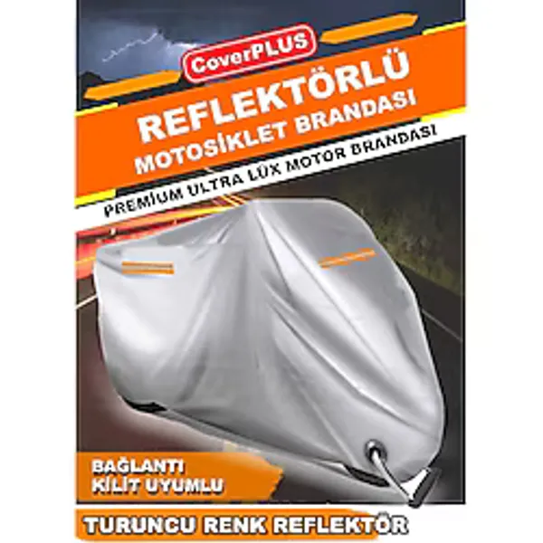 Rks Newlight 125 Pro Branda Motosiklet Brandası Motor Branda Turuncu Reflektörlü-Gri - Arka Çanta Uyumsuz