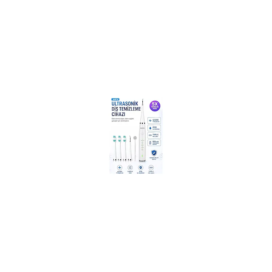 Robeve Auhma AMF14 Ultrasonik Diş Temizleme Cihazı Elektrikli Diş Fırçası Seti 42.000 Titreşim/dk 5 Akıllı Mod Ipx8 Su Geçirmez Diş Taşı Temizleyici, Plak Temizleyici, Ağız Aynalı 5 Başlıkllı - Be