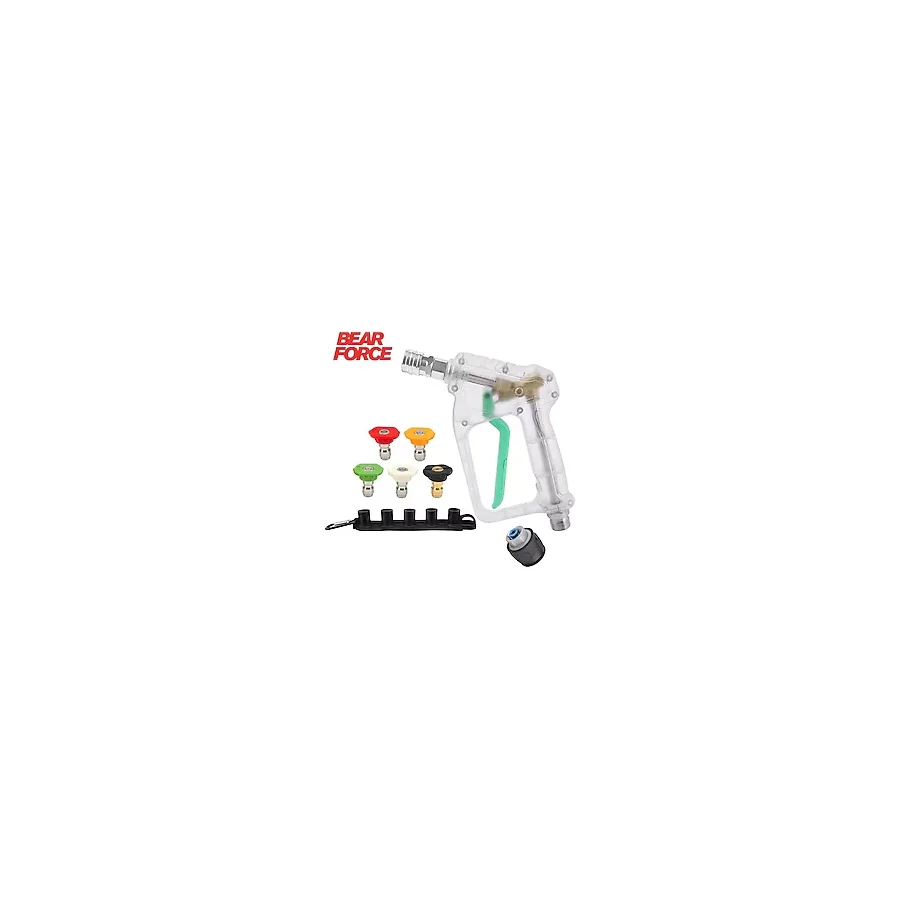 Robeve Bear Force Şeffaf Basınçlı Yıkama Tabancası 5'li Nozzle Set ve Kemer Klipsi Ile Birlikte Araç Yıkama Tabancası Profesyonel Şeffaf Tasarım Oto Yıkama Tabancası - Bosch Aquatak ile Uyumlu