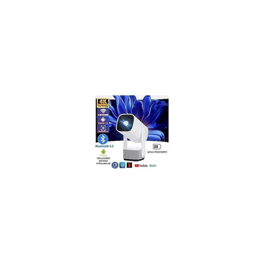 Robeve Full Hd 1080P Şarjlı Projeksiyon Cihazı - Dev Ekran, Wifi Bağlantılı, Hazır Android Kurulu, Hdmı/usb Girişli, Ev Sinema Sistemi Taşınabilir Projektör Sinema Sistemi Şarjlı Projeksiyon Cihazı