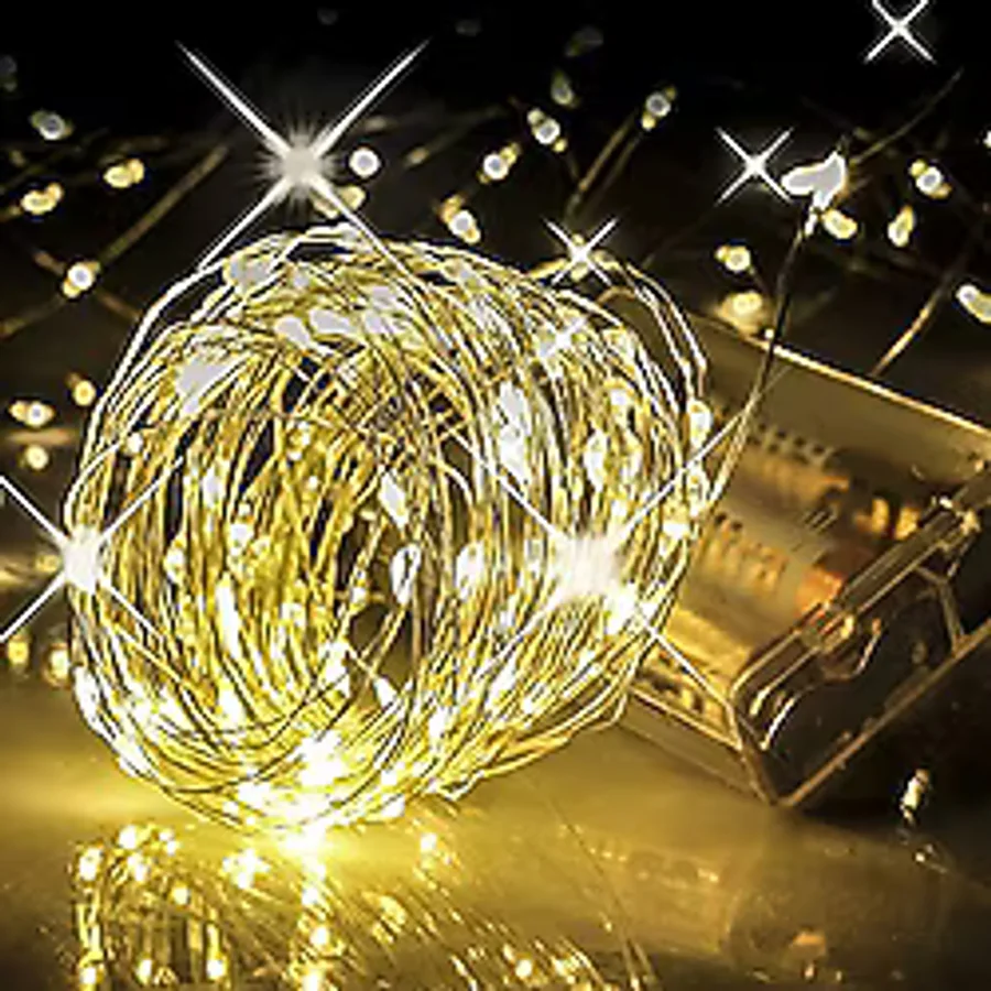ROBEVE Peri Led Metre Gün Işığı Sarı Renkli Pilli Dekoratif Aydınlatma Süsleme Parti Sarı Led Işık Yılbaşı Led Işık Süsleme Dekorasyon Işığı Şerit Aydınlatma Led (Günışığı, 5)
