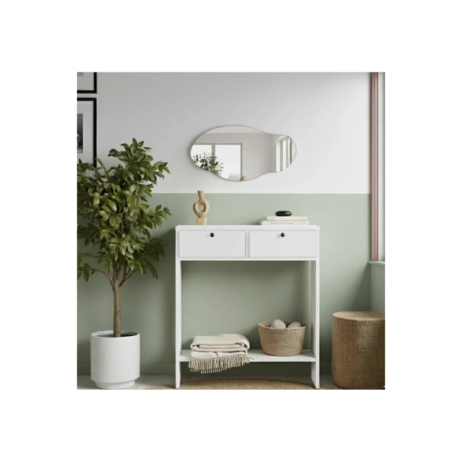 Robin Home Asimetrik Aynalı Dresuar Hol Antre Beyaz 80CM No1