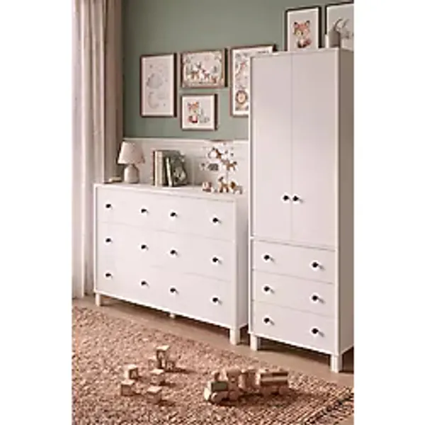 Robin Home Lena Bebek Çocuk Odası Takımı Geniş Şifonyer ve Gardrop Gardırop Elbise Dolabı Beyaz