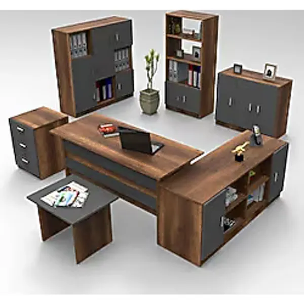Robin Home Ofis Masa Makam Takımı Ofis Masası + Keson + Kitaplık + Dolap + Sehpa + Dosya Dolabı Kahverengi
