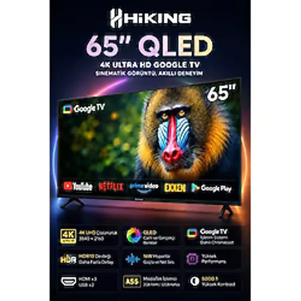 ROBO Hiking Serisi 65 inç 165 Ekran 4K Ultra HD Uydu Alıcılı Smart QLED Google TV Televizyon