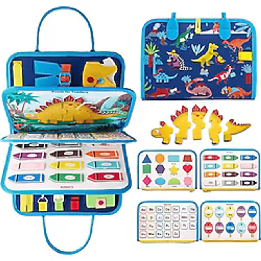 Robo Kids Montessori Keçe Eğitim Çantası Busy Board- Mavi Dinazor 8 Sayfa