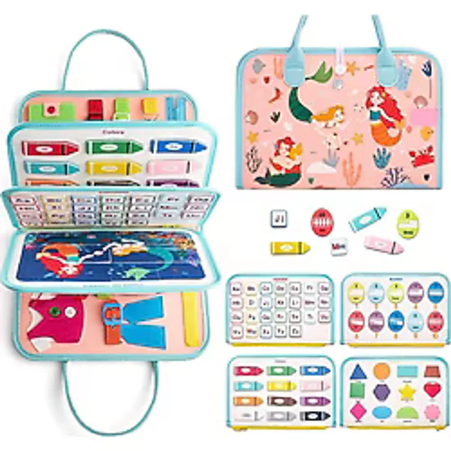 Robo Kids Montessori Keçe Eğitim Çantası Busy Board- Pembe Prenses 8 Sayfa