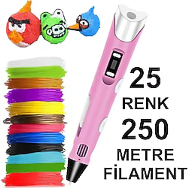Robobloq Pembe 3d Kalem Yazıcı+25 Renk 250 Metre(25x10metre) Pla Filament