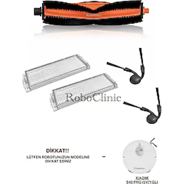 Roboclinic Xiaomi Robot Vacuum S40 Pro Robot Süpürge Uyumlu Yedek Ana Fırça, Yan Fırça, Filtre Seti 5 Parça