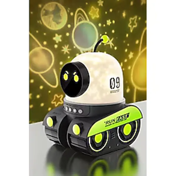 Robot Projeksiyon Gece Lambası Hoparlörlü Şarjlı Yıldızlı Gökyüzü Temalı LED Projeksiyon Lambası