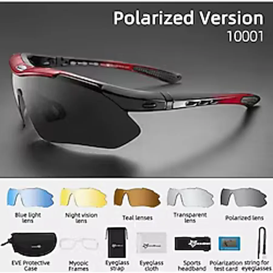 Rockbros Polarize %100 UV korumalı Kırmızı 5 LENSLİ Bisiklet Spor Dağ Kayak Gözlüğü