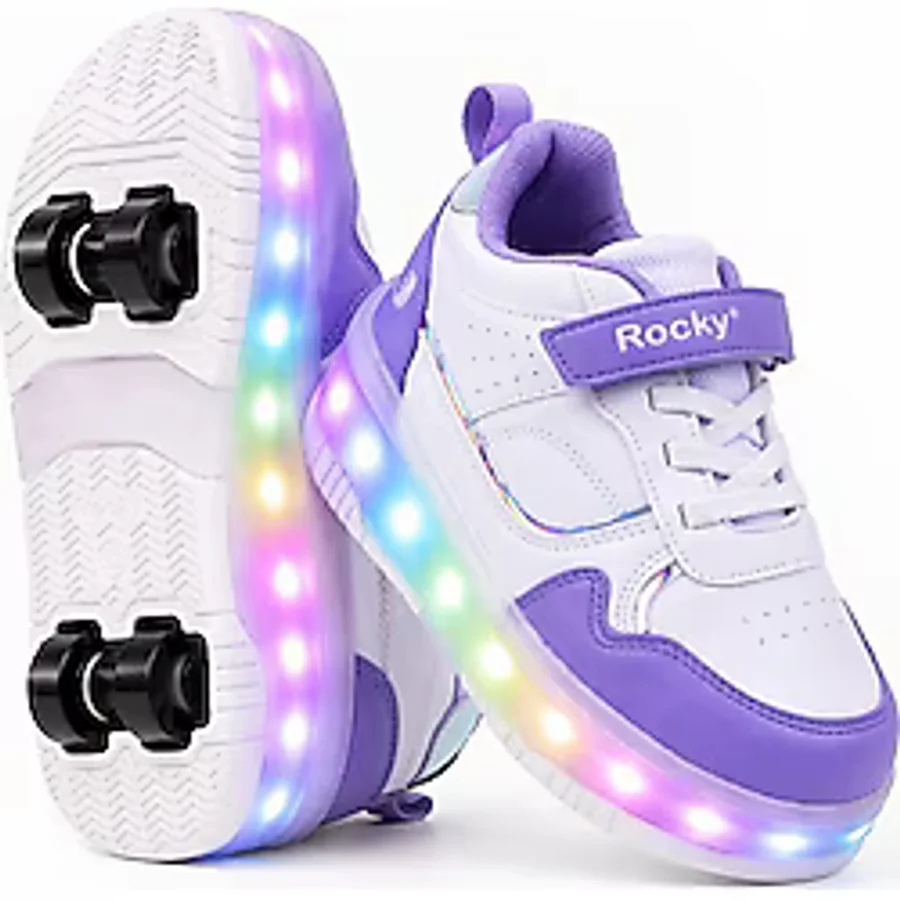 Rocky Sport Glow Kız Erkek Çocuk Patenli, Işıklı Rahat Spor Ayakkabı & Sneaker 4 Teker Kaykay Ayakkabı - Mor - 35