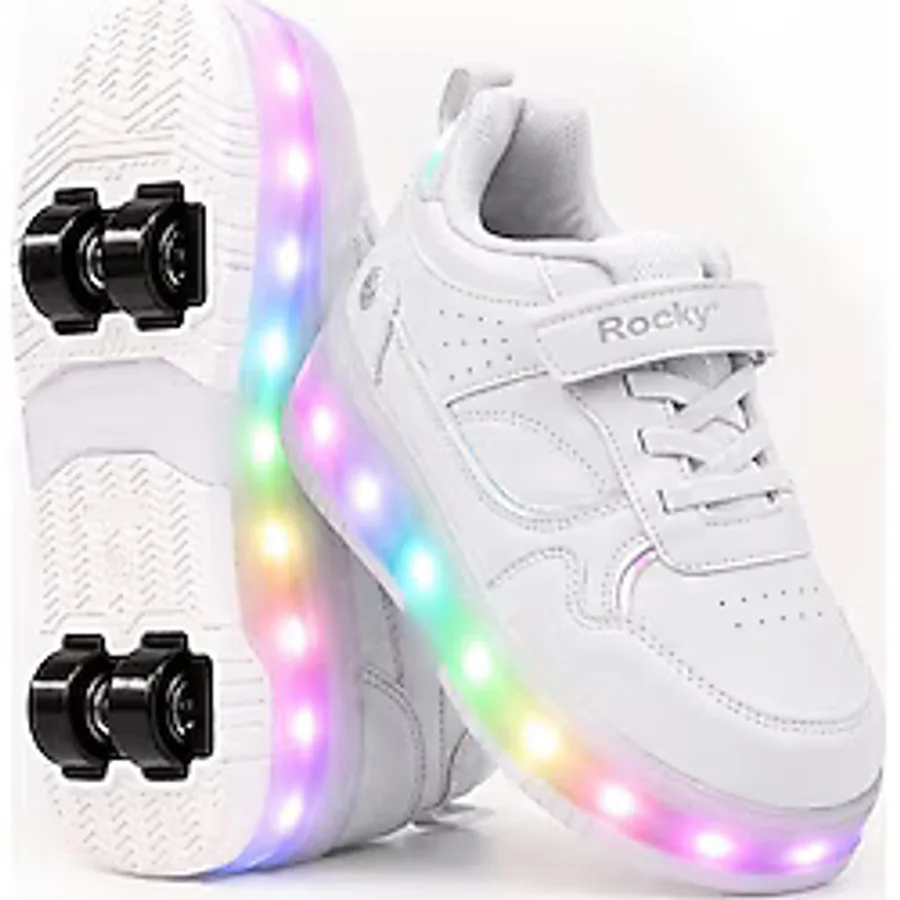 Rocky Sport Glow Kız Erkek Çocuk Patenli, Işıklı Rahat Spor Ayakkabı & Sneaker 4 Teker Kaykay Ayakkabı - Beyaz - 35