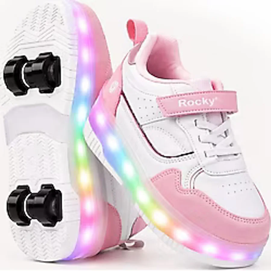 Rocky Sport Glow Kız Erkek Çocuk Patenli, Işıklı Rahat Spor Ayakkabı & Sneaker 4 Teker Kaykay Ayakkabı - Pembe - 34