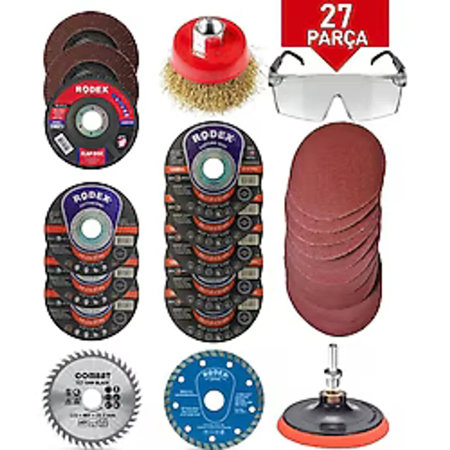 Rodex Spiral Avuç Içi Taşlama Makinesi Matkap Seti 115 mm (27 Parça)