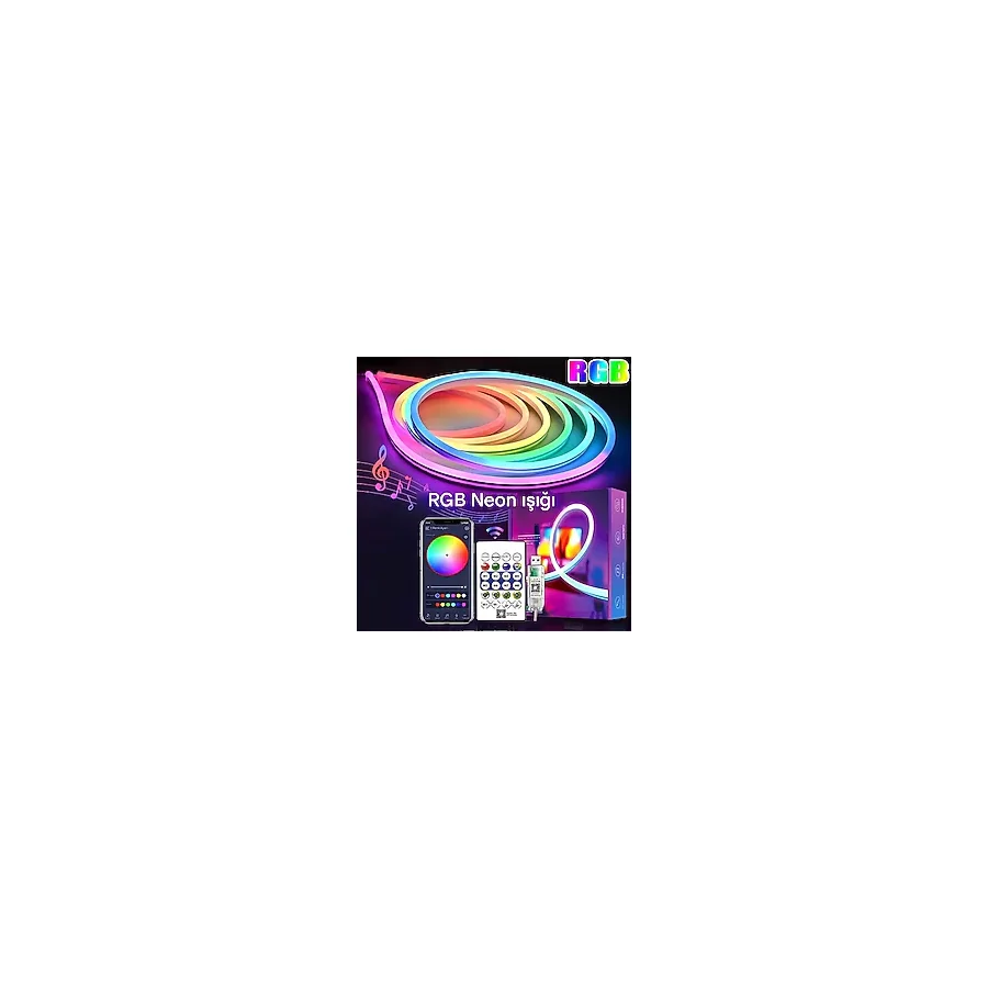 Rohs 5V Rgb Neon Şerit LED Lamba 5 Metre Kumanda ile Kontrol Sınırsız Renk Tak Çalıştır