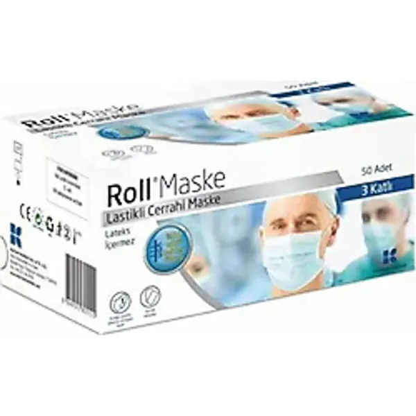 Roll 3 Katlı Burun Telli 5x10'li 50 Adet Cerrahi Yüz Maskesi