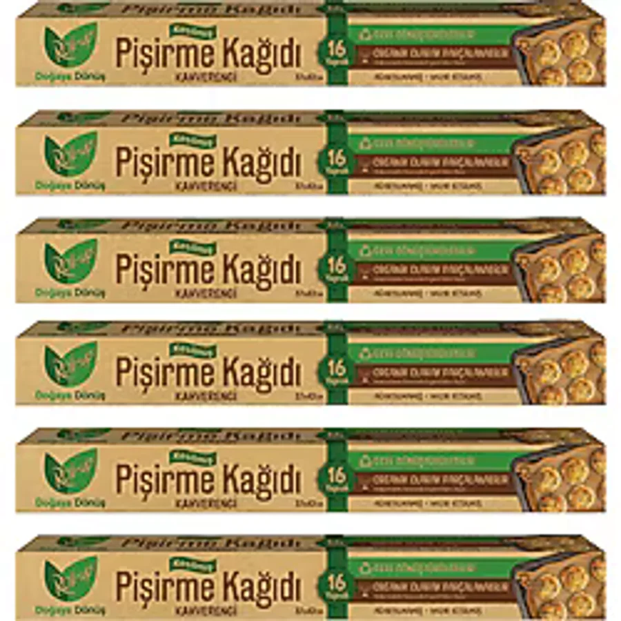 Roll-Up Kahverengi Ağartılmamış Hazır Kesilmiş Pişirme Kağıdı 37x42 cm 16 Yaprak x 6 Paket - 37 x 42 cm