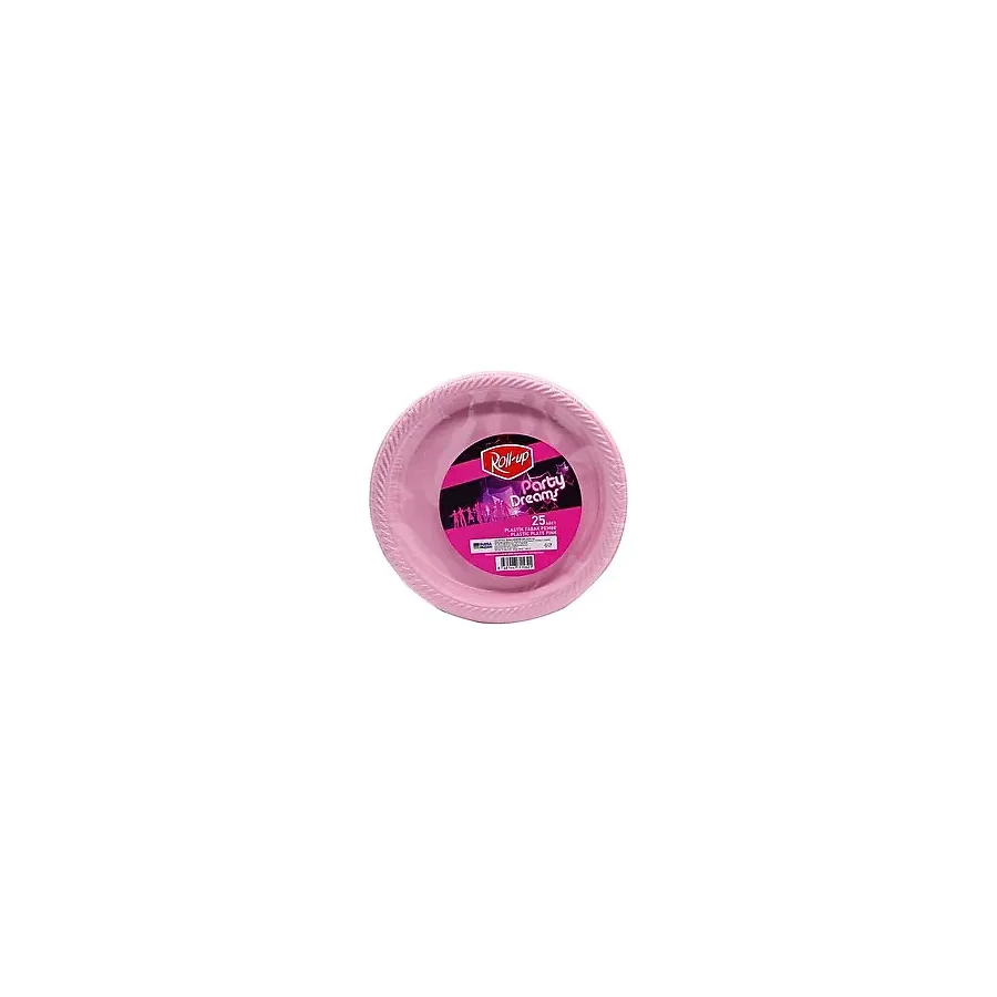 Roll-up Kullan At Renkli Pembe Parti Davet Plastik Tabak - 22 Cm. - 25 Adetlik Paket