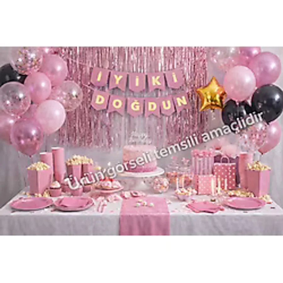 Roll-Up Kutlama Atölyesi Doğum Günü Seti (Tabak,Çatal,Bardak,Banner,Mısır Kutusu,Balon,Arka Fon)