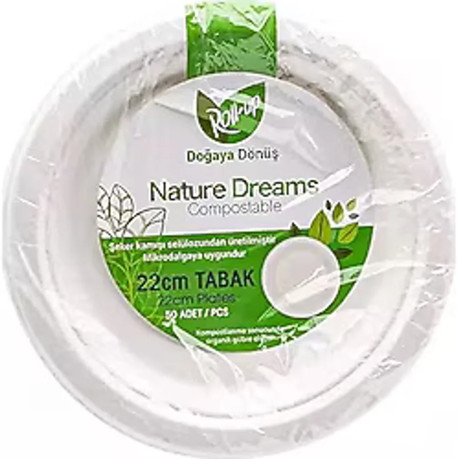 Roll-Up Nature Ekolojik Karton Kağıt Parti Tek Kullanımlık Tabak - 22 Cm. - 50 Adetlik 1 Paket