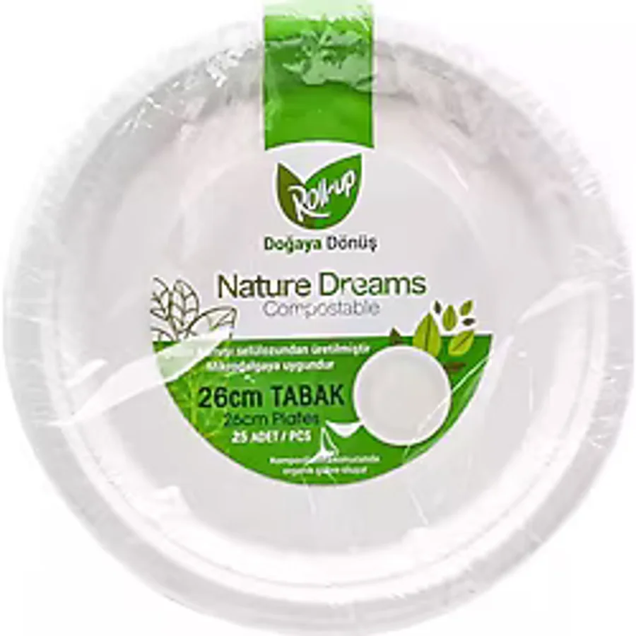 Roll-Up Nature Ekolojik Karton Kağıt Tek Kullanımlık Tabak - 26 Cm. - 25 Adetlik 1 Paket