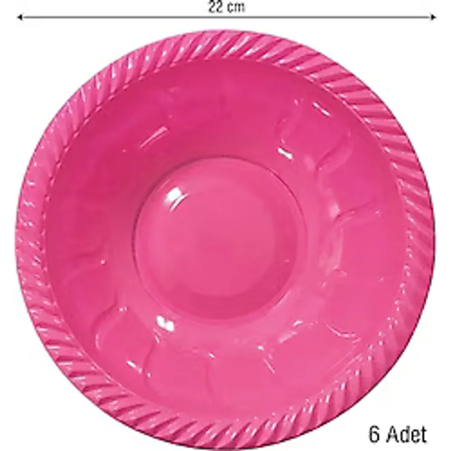 Roll Up Plastik Yuvarlak Kase Şeker Pembe 22 CM. 6'lı