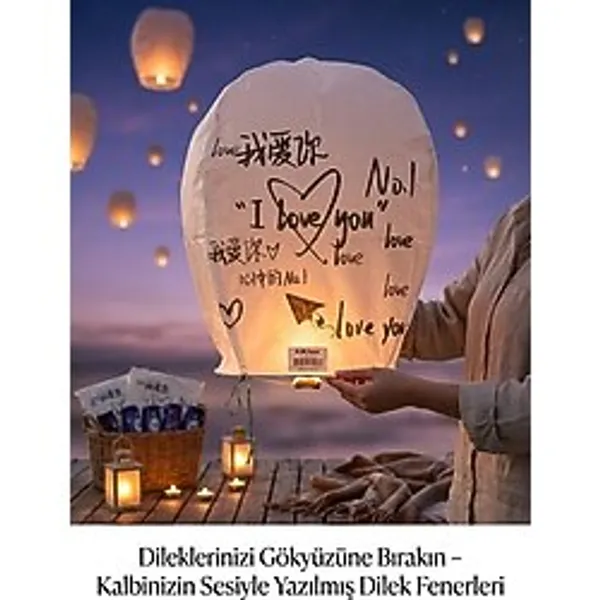 Romantik Dilek Feneri - "ı Love You" Yazılı Gökyüzü Feneri Küçük Boy - 1111286-20261919