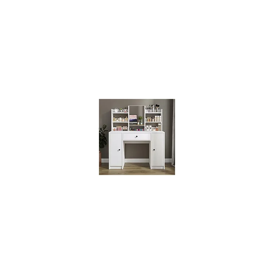 ROOMART Glamo Aynalı Makyaj Masası - Tek Çekmeceli, 2 Dolaplı , Takı Düzenleyici Mat Beyaz