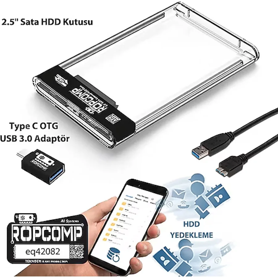 Ropcomp 2.5" Sata Hdd Kutusu Telefon Yedekleme Type C Otg Usb