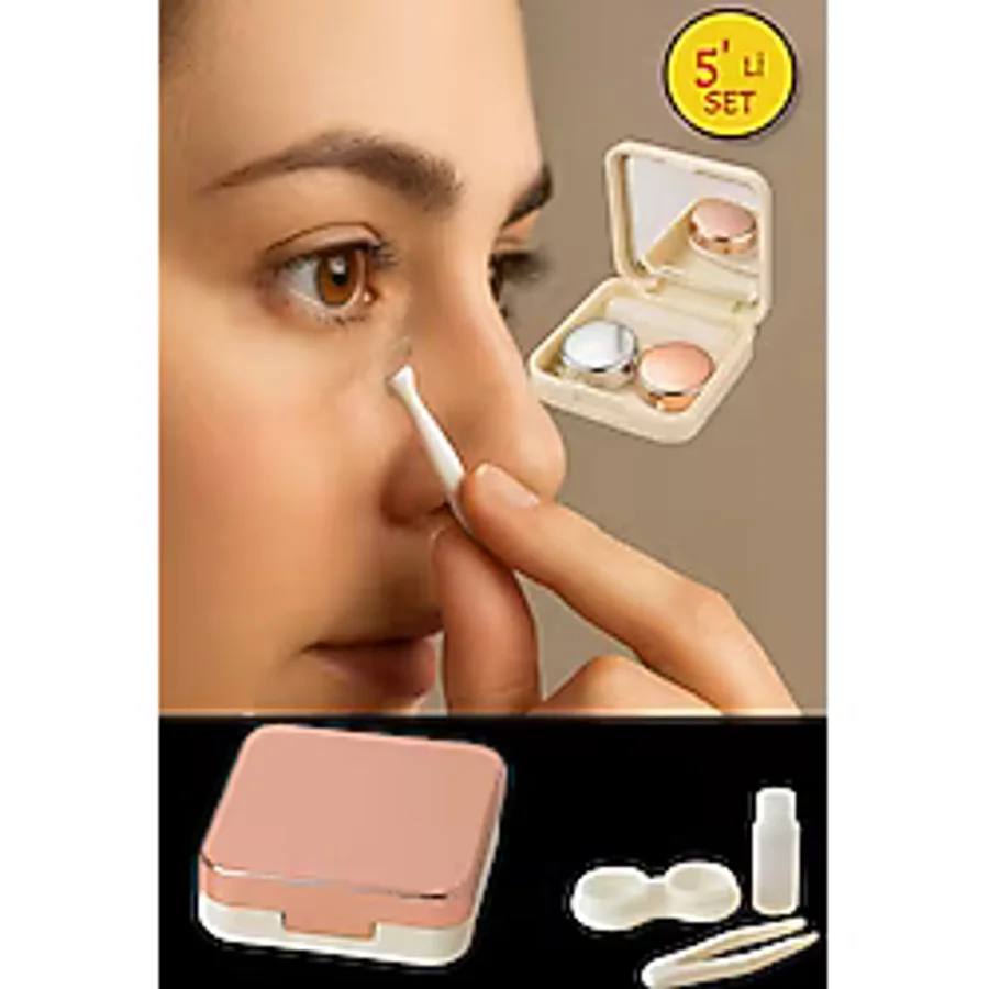 Rose Renkli Taşınabilir Fonksiyonel Seyahat İçin Koruyucu Mini Hijyenik Kontakt Lens Saklama Kutusu