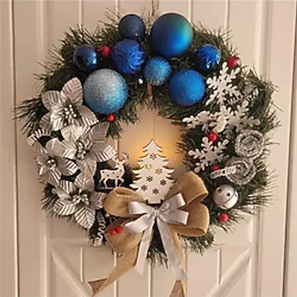 Rosfloa Yılbaşı Lüx Işıklı Kapı Süsü Çelenk Yeni Yıl Dekorasyonu Duvar Dekoru Noel Hediyelik(35 Cm)