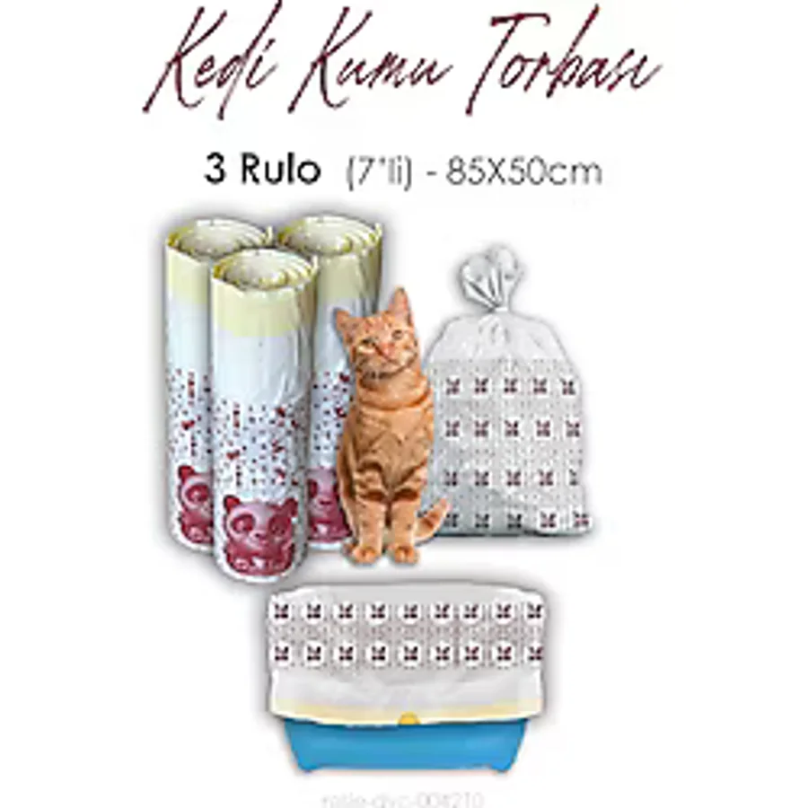 Rosie Kedi Kumu Torbası, 85X50cm Boyutunda, 7' Li 3 Rulo