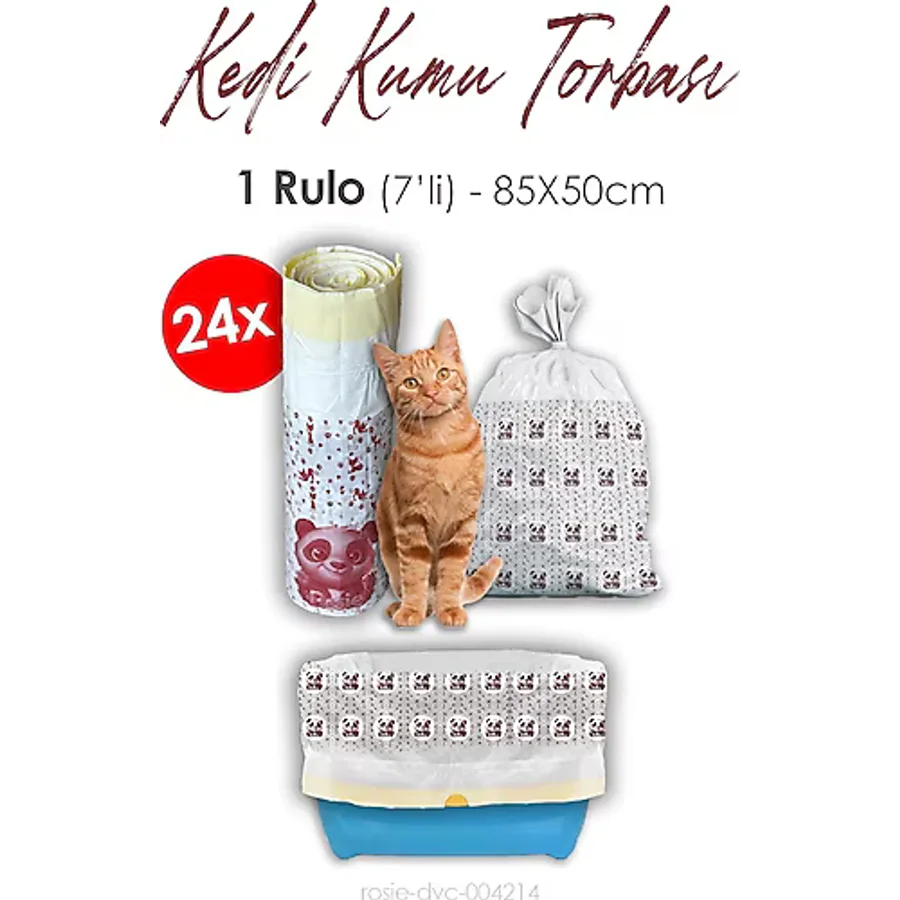 Rosie Kedi Kumu Torbası, Poşeti, 85X50cm, 7' Li 24 Rulo