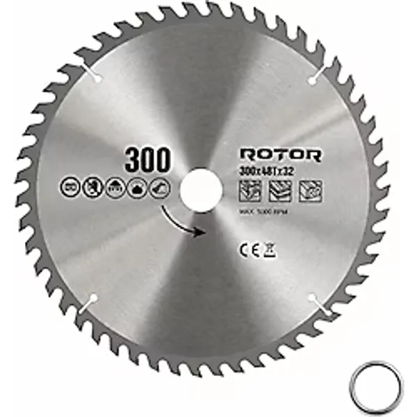 Rotor Daire Testere Bıçağı 300X32/25,4 mm 48T - Ahşap Kesim (Gönye ve Tezgah Tipi Testere) Adaptörlü