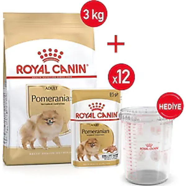 Royal Canin Pomeranian- Kuru Köpek Maması 3kg+Yaş Mama 12x85+ Ölçü Kabı