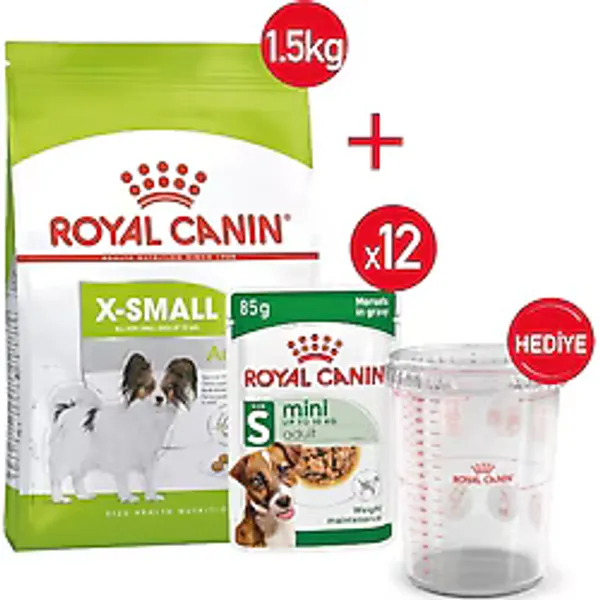 Royal Canin X-Small Yetişkin Köpek Maması 1,5 Kg+Yaş Mama 12x85+Ölçü Kabı